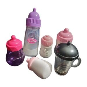 Babydoll Bottle Lot Of 6 Plastic Doll Bottles Variety Mixed Bundle